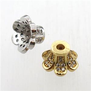 copper beadcaps pave zircon, mixed color, approx 10mm