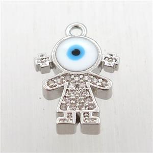 copper girl pendant pave zircon, platinum plated, approx 12-16mm