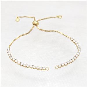 copper bracelet chain paved zircon, gold plated, approx 3mm, 12cm length