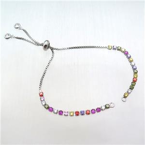 copper bracelet chain paved zircon, platinum plated, approx 3mm, 12cm length