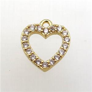 copper heart pendant pave zircon, gold plated, approx 12mm