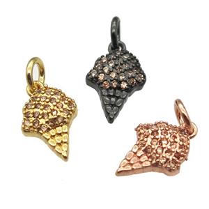 copper IceCream pendant paved zircon, mixed color, approx 8-10mm