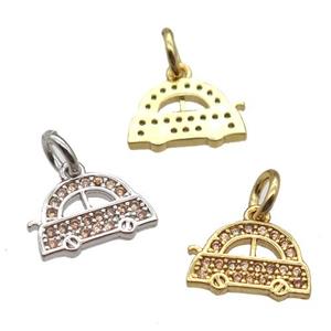 copper car pendant paved zircon, mixed color, approx 7-10mm