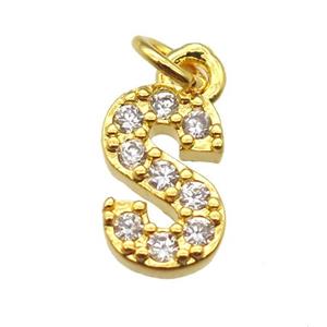 copper letter-S pendant paved zircon, gold plated, approx 10mm