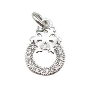 copper circle pendant paved zircon, platinum plated, approx 10-12mm