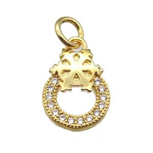 copper circle pendant paved zircon, gold plated, approx 10-12mm