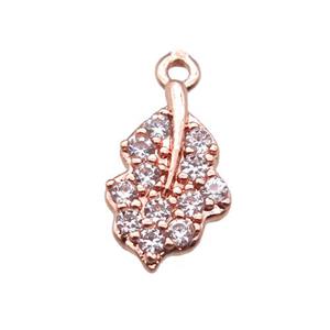 copper leaf pendant paved zircon, rose gold, approx 7-13mm
