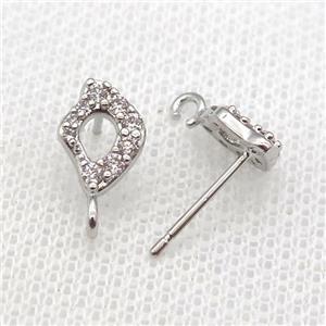 copper Studs Earring paved zircon, platinum plated, approx 7-10mm