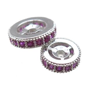 copper spacer beads paved zircon, heishi, platinum plated, approx 6mm dia