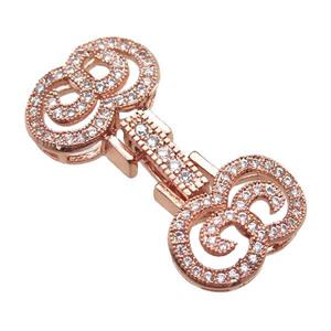 copper connector clasp paved zircon, rose gold, approx 14-30mm