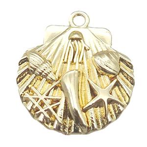 copper pendant, shelled, gold plated, approx 25mm