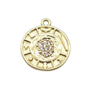 copper circle pendant paved zircon, gold plated, approx 13mm dia