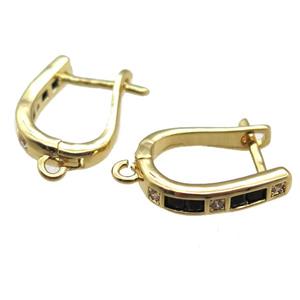 copper Latchback Earrings paved zircon, gold plated, approx 12-16mm
