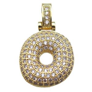 copper letter-O pendant paved zircon, gold plated, approx 14-20mm