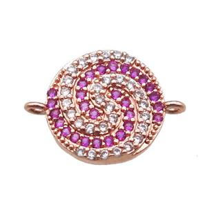 copper circle connector paved zircon, rose gold, approx 13mm dia