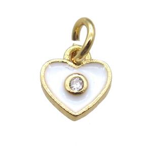 copper heart pendant paved zircon, white enameling, gold plated, approx 7mm