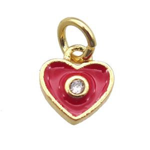copper heart pendant paved zircon, red enameling, gold plated, approx 7mm