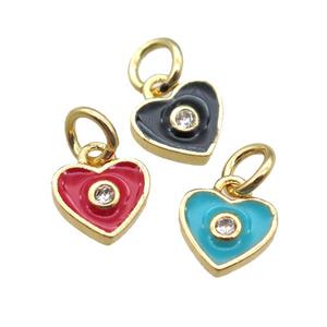 copper heart pendant paved zircon, mixe enameling, gold plated, approx 7mm