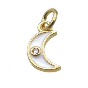 copper moon pendant paved zircon, white enameling, gold plated, approx 6-8mm