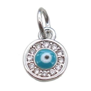 copper circle eye pendant paved zircon, platinum plated, approx 7mm dia