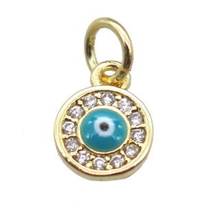 copper circle eye pendant paved zircon, gold plated, approx 7mm dia