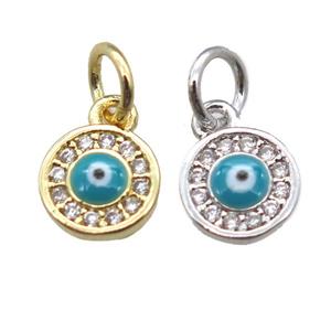 copper circle eye pendant paved zircon, mixed, approx 7mm dia