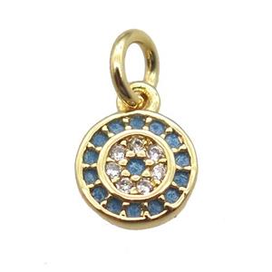copper circle pendant paved zircon, gold plated, approx 7mm dia