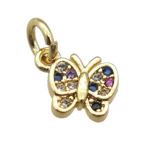 copper butterfly pendant paved zircon, gold plated, approx 7mm