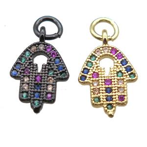 copper hamsahand pendant paved zircon, mixed color, approx 9-11mm