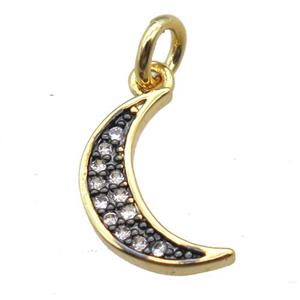 copper moon pendant paved zircon, gold plated, approx 8-12mm