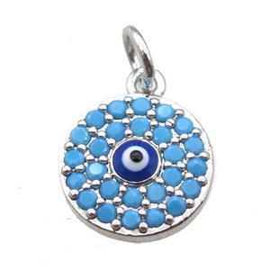 copper circle eye pendant paved zircon, platinum plated, approx 10mm dia
