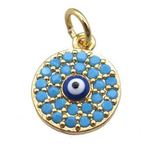 copper circle eye pendant paved zircon, gold plated, approx 10mm dia