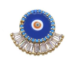copper eye pendant paved zircon, blue enameling, gold plated, approx 13-16mm