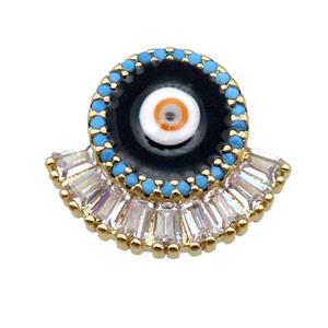 copper eye pendant paved zircon, black enameling, gold plated, approx 13-16mm