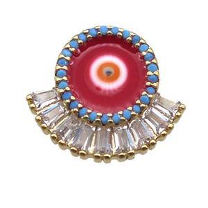 copper eye pendant paved zircon, red enameling, gold plated, approx 13-16mm