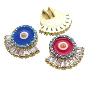 copper eye pendant paved zircon, mix enameling, gold plated, approx 13-16mm