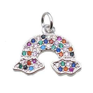 copper rainbow pendant paved zircon, platinum plated, approx 12-16mm