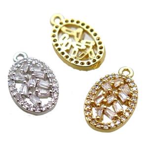 copper oval pendant paved zircon, mixed color, approx 9-15mm