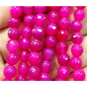 hotpink agate bead, faceted round, approx 6mm dia, 62pcs per st