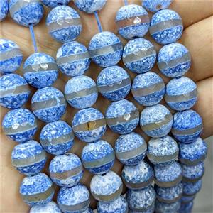 Tibetan Agate Beads Faceted Round Blue Dye B-Grade, approx 12mm dia