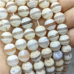 Tibetan Agate Beads Faceted Round Lt.yellow Dye B-Grade, approx 12mm dia