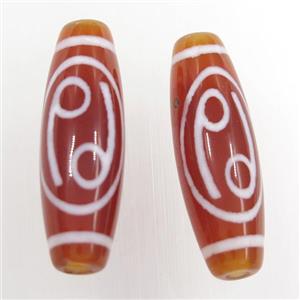 red tibetan style agate beads, oval, approx 10x30mm