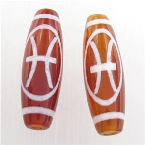 red tibetan style agate beads, oval, approx 10x30mm