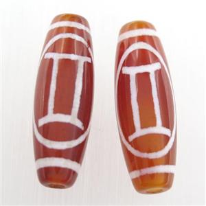 red tibetan style agate beads, oval, approx 10x30mm