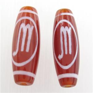 red tibetan style agate beads, oval, approx 10x30mm