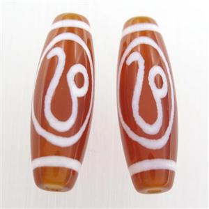 red tibetan style agate beads, oval, approx 10x30mm