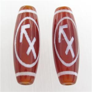 red tibetan style agate beads, oval, approx 10x30mm