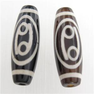 black tibetan style agate beads, oval, approx 10x30mm