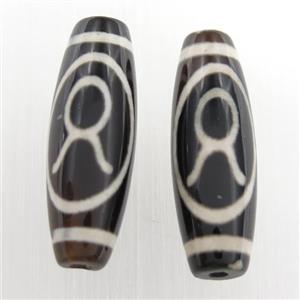 black tibetan style agate beads, oval, approx 10x30mm