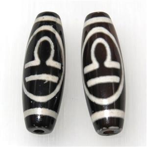black tibetan style agate beads, oval, approx 10x30mm